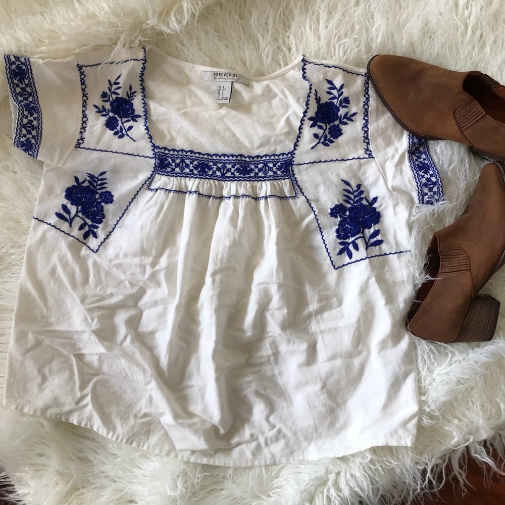 Rose embroidered Mexican style blouse